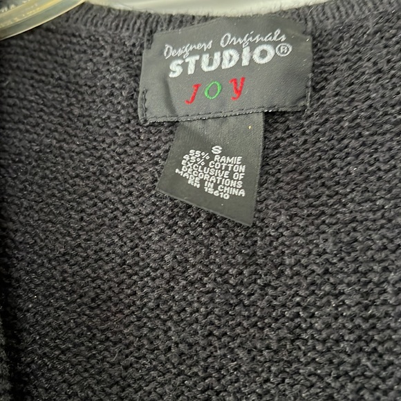 Designs Originals Studio Joy Sweater Vest Black with Red Poinsettias on - Picture 2 of 6